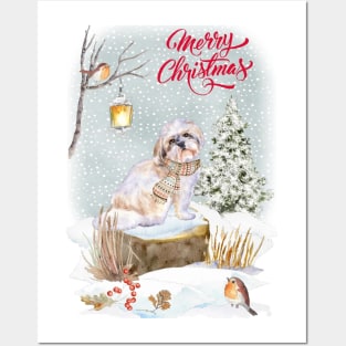 Shih Tzu Merry Christmas Santa Dog Posters and Art